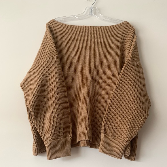 French Connection Waffle-Knit Boat Neck Sweater Women Size Medium, color BROWN - Picture 2 of 6